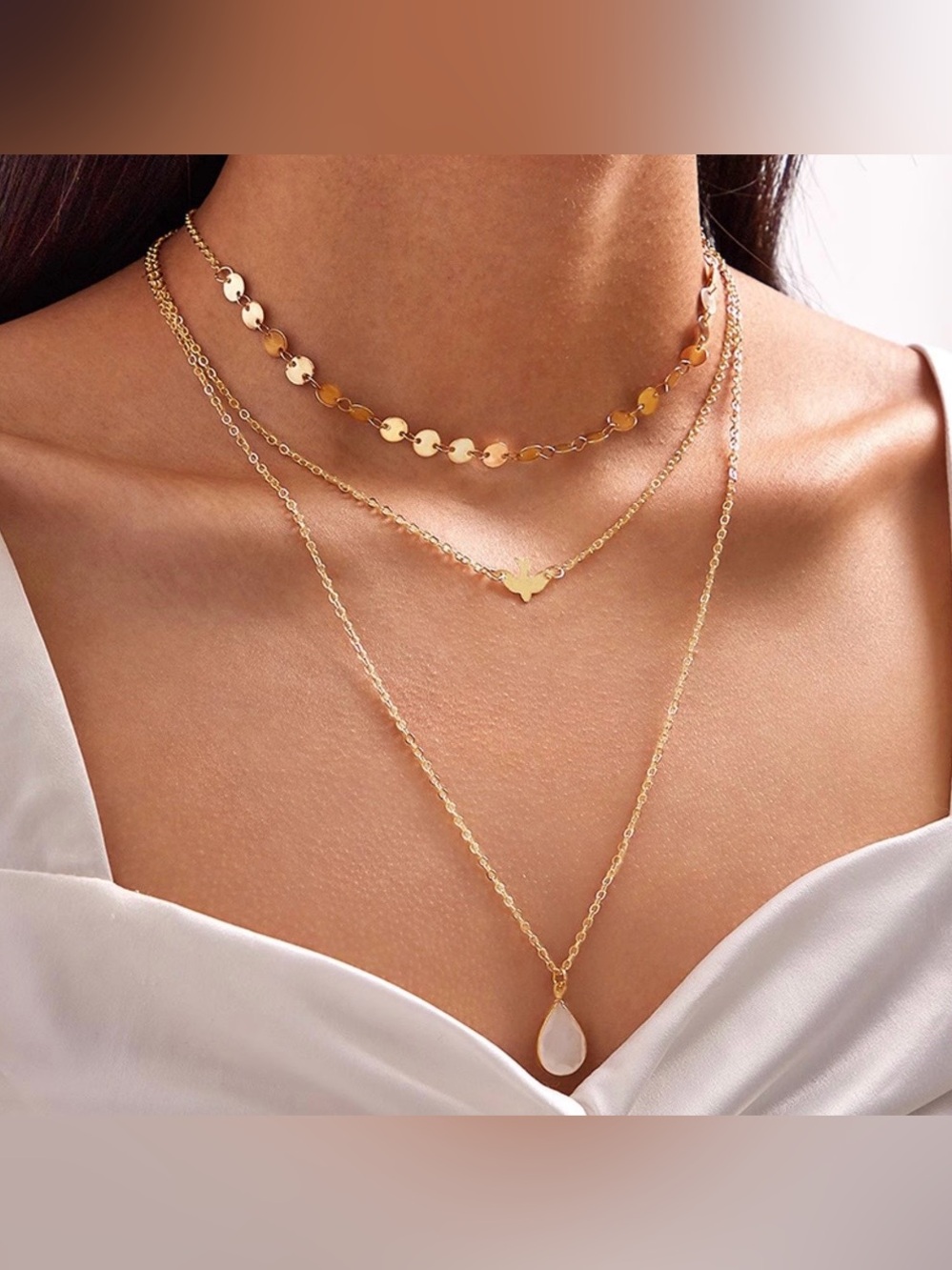 Gold Layered Pendant Necklace Set - Gold